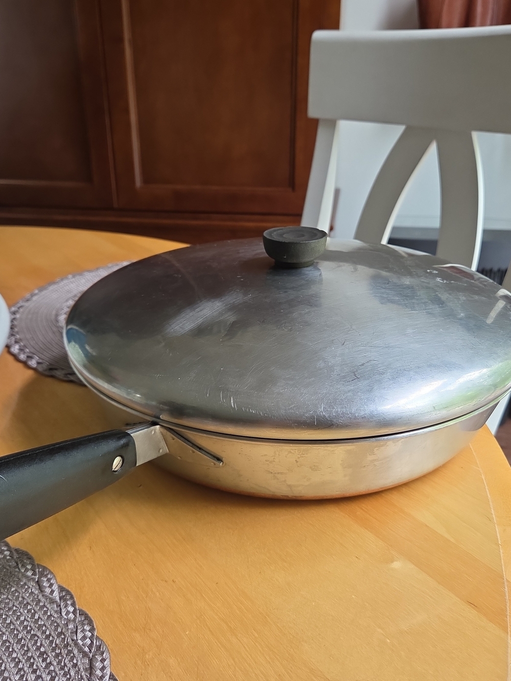 Vintage Revere Ware 12" Skillet 1801 Copper Clad Bottom Fry Pan with Lid  USA